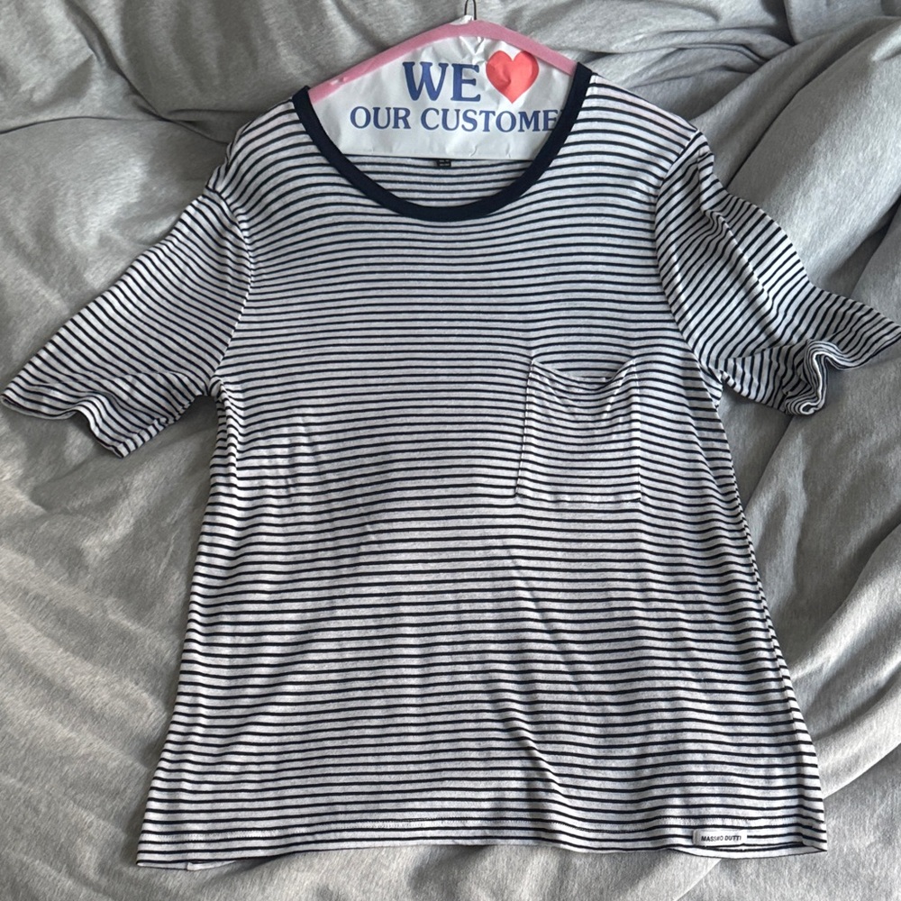 Massimo Dutti Navy and White Striped Tee